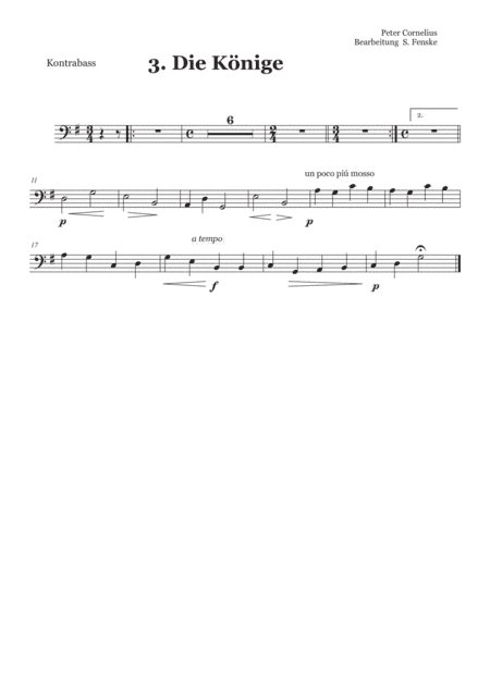 Peter Cornelius Weihnachtslieder - 3. Die Könige - Kontrabass (arr. Sabine Fenske)