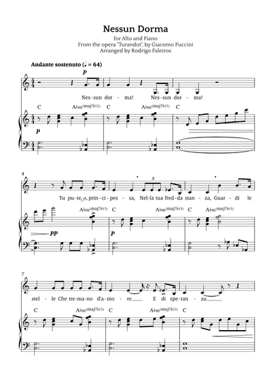 Nessun Dorma (for alto and piano) (arr. Rodrigo Faleiros)