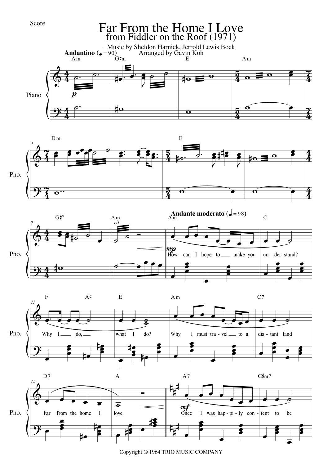 Far From The Home I Love (arr. Gavin Koh)
