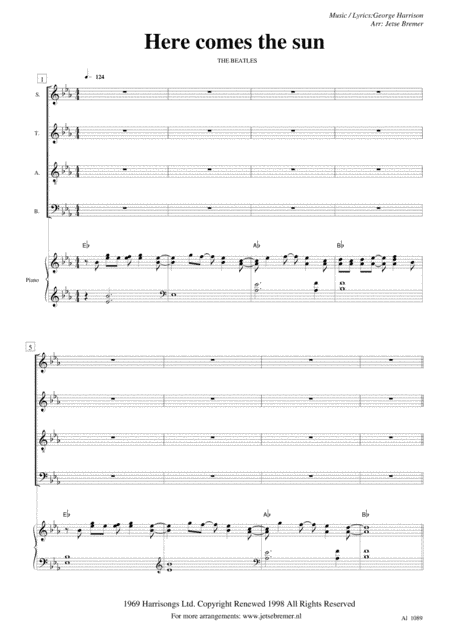 Here Comes The Sun (arr. Jetse Bremer)
