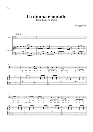 La donna è mobile in C major for Bass and Piano (arr. Langanho)