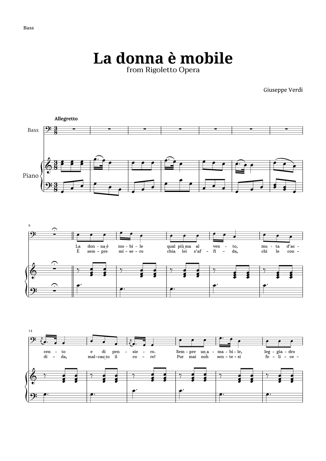 La donna è mobile in C major for Bass and Piano (arr. Langanho)
