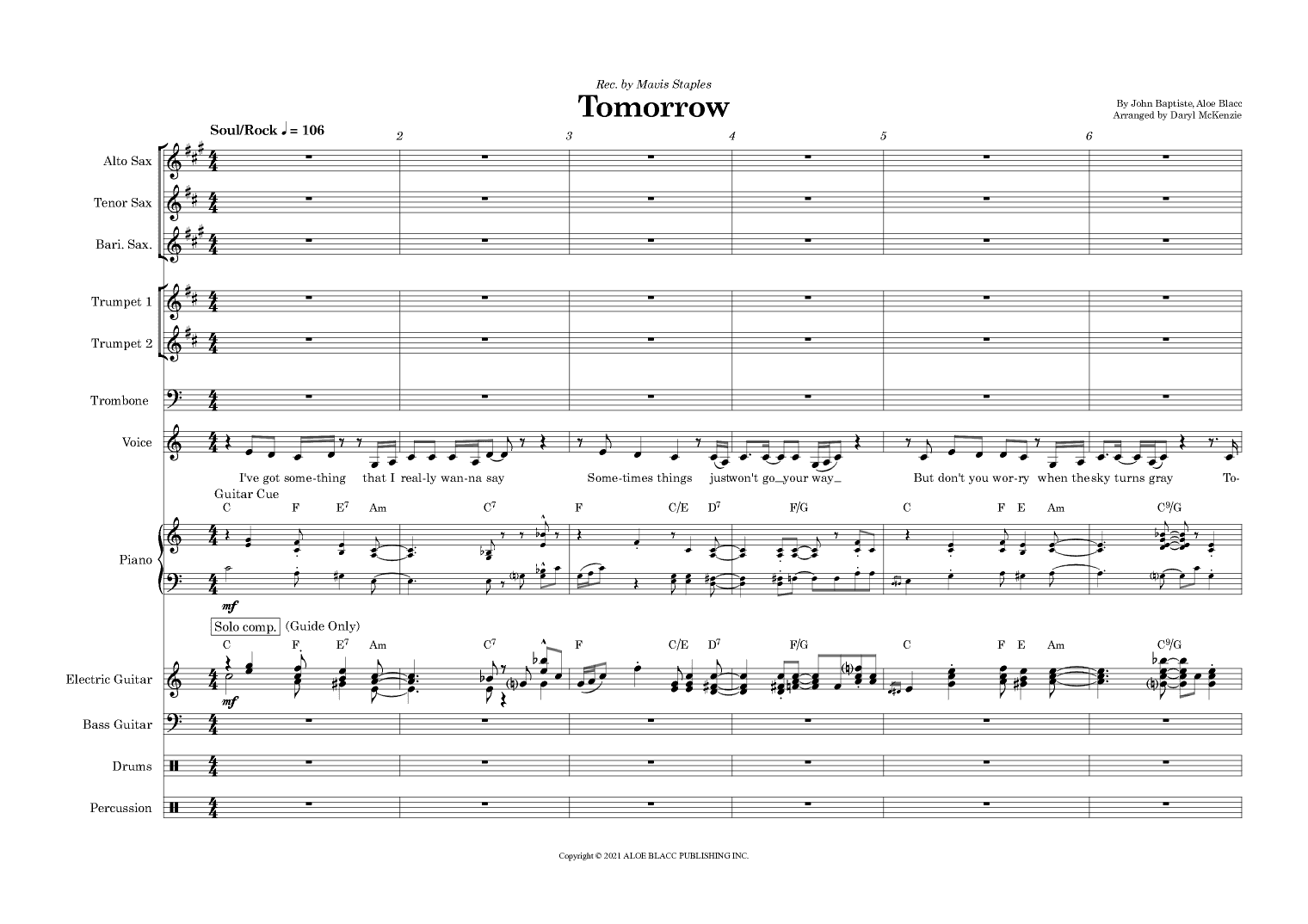 Tomorrow (arr. Daryl McKenzie)