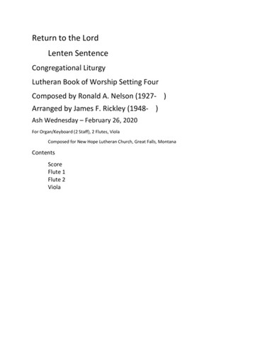 Return to the Lord, Liturgical Setting 4 (arr. James F. Rickley)