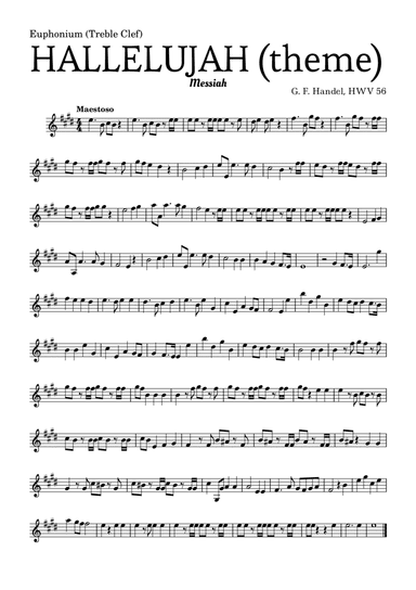Aleluia (HALLELUJAH), of the Messiah - for Euphonium (Treble Clef) and accompaniment (arr. Leyandder Trustworthy)