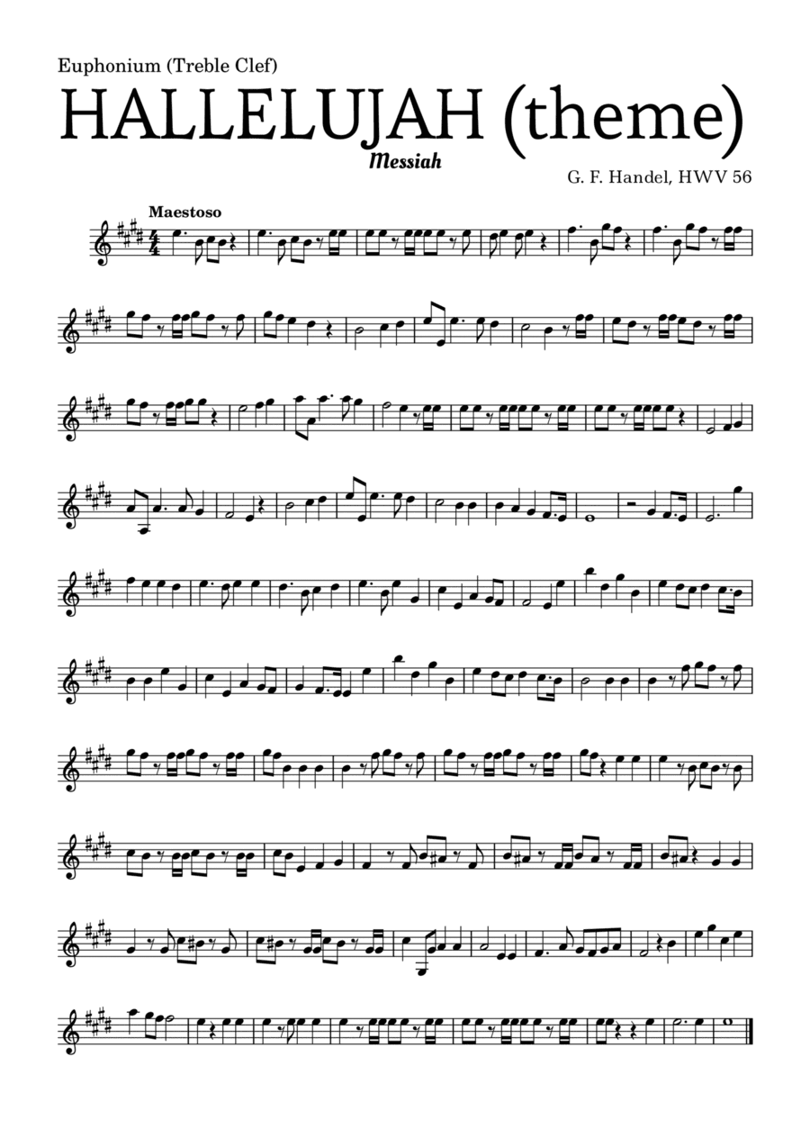 Aleluia (HALLELUJAH), of the Messiah - for Euphonium (Treble Clef) and accompaniment (arr. Leyandder Trustworthy)
