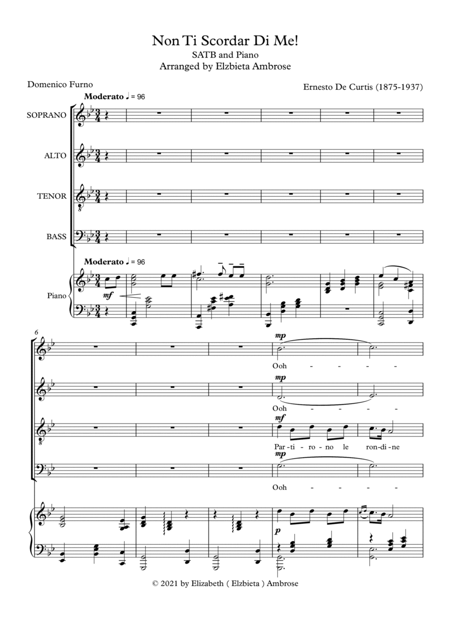 Non Ti Scordar Di Me! SATB and Piano (arr. Elzbieta Ambrose)