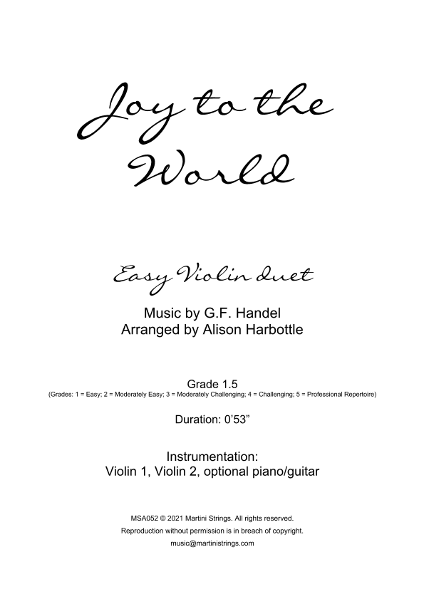 Joy to the World - easy violin duet (arr. Alison Harbottle)