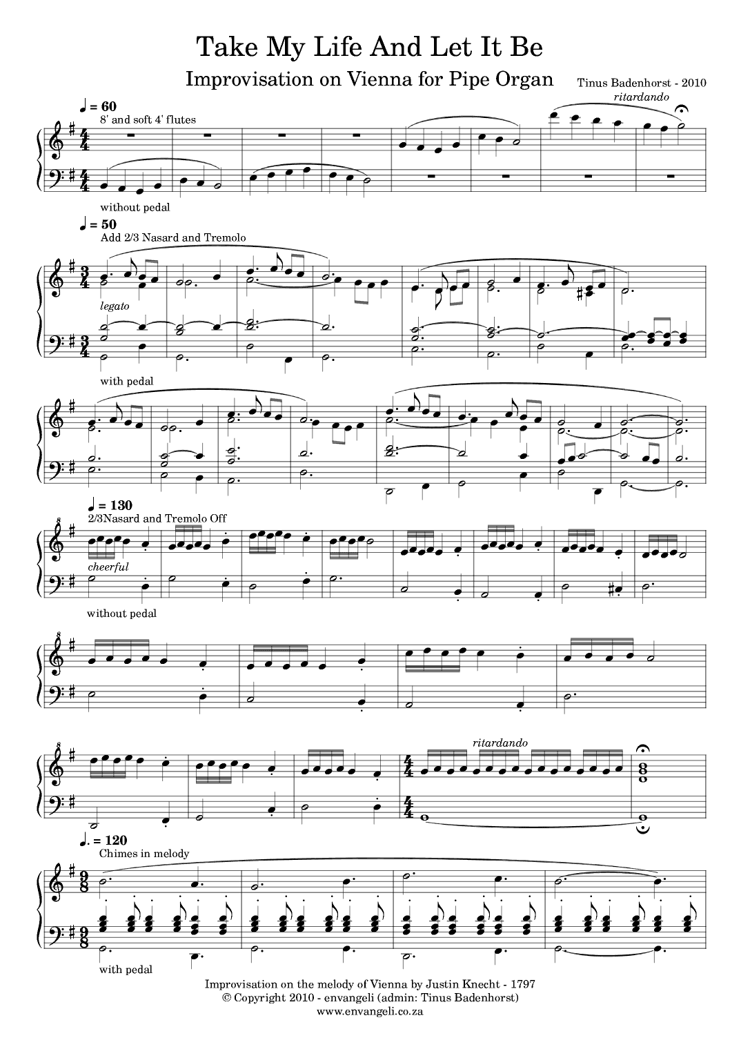Take My Life And Let It Be - G major (arr. Tinus Badenhorst)