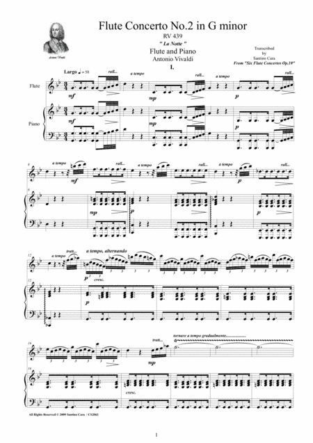 Vivaldi - Flute Concerto No.2 in G minor 'La Notte' Op.10, RV 439 for Flute and Piano (arr. Santino Cara)