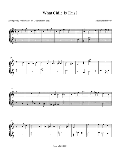 What Child is This? Duet for two glockenspiels (arr. Jeanne Allie)