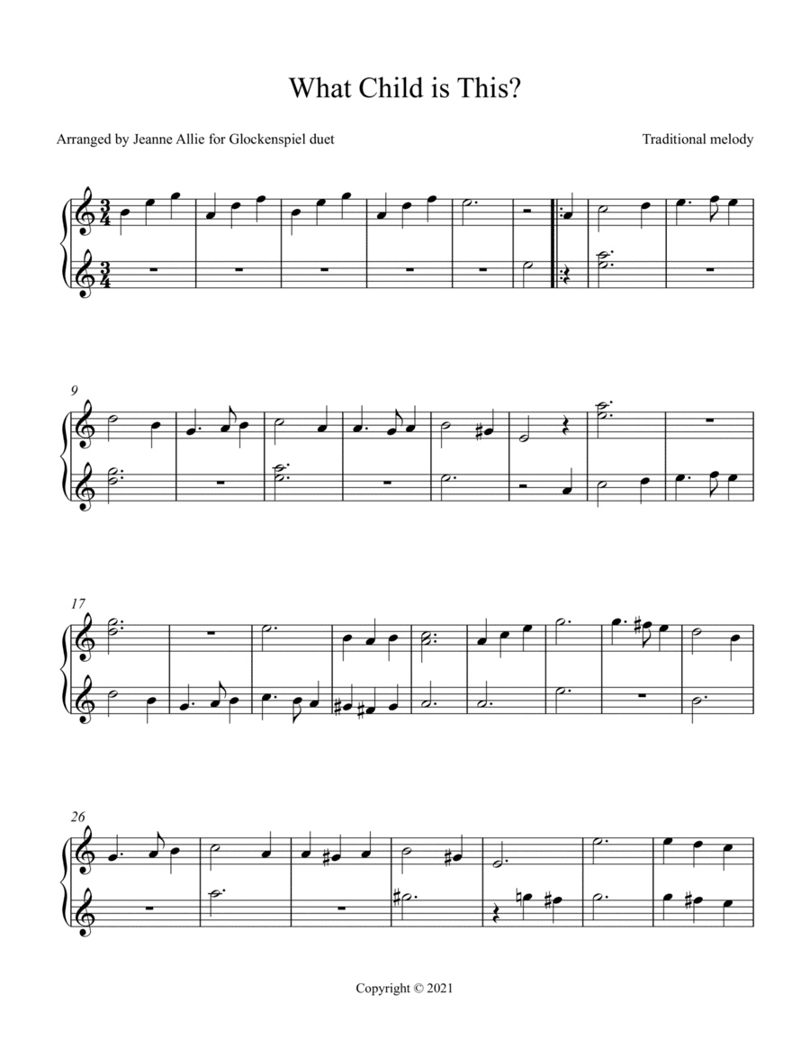 What Child is This? Duet for two glockenspiels (arr. Jeanne Allie)