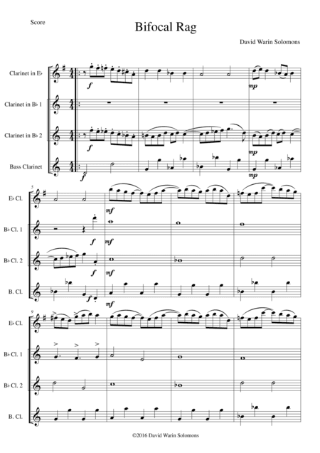 Bifocal Rag for clarinet quartet (1 E-flat, 2 B-flats and 1 Bass)