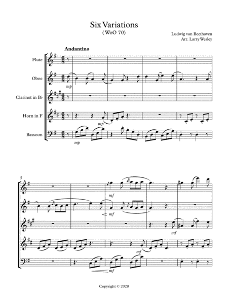 Beethoven: Six Variations (arr. Larry Wesley)