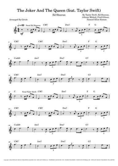 The Joker And The Queen (feat. Taylor Swift) (arr. Girish Kataria)
