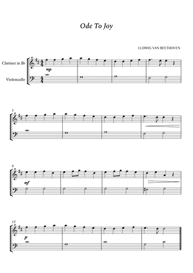 Beethoven - Ode to Joy for Clarinet in Bb and Cello (Easy) (arr. Cássio Silva Chaves)