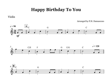 Happy Birthday To You - Violin Solo with Chords (arr. P.H. Damasceno)