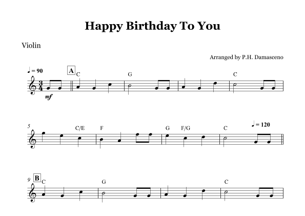 Happy Birthday To You - Violin Solo with Chords (arr. P.H. Damasceno)
