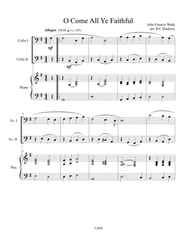 O Come All Ye Faithful (cello duet) with optional piano accompaniment (arr. B C Dockery)