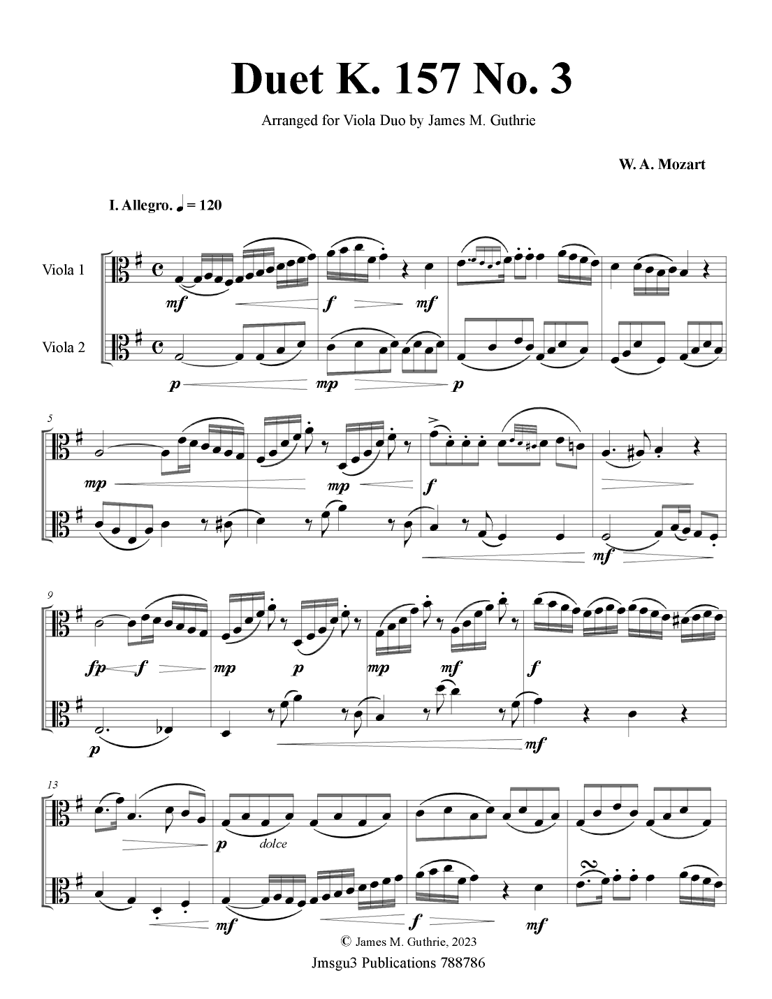 Mozart: Duet K. 157 No. 3 for Viola Duo (arr. James M. Guthrie)