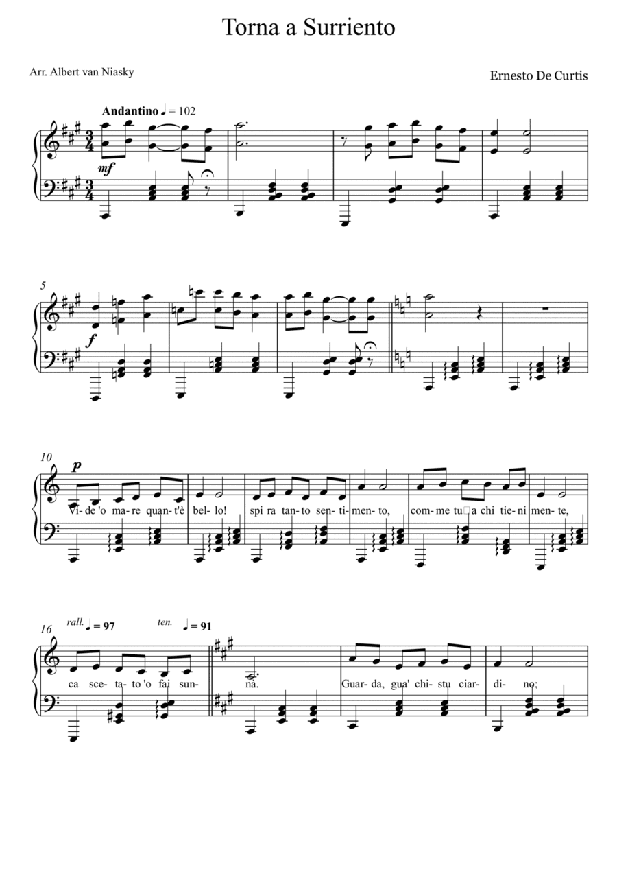 Torna a Surriento_A -  major key (or relative minor key) (arr. Albert van Niasky)