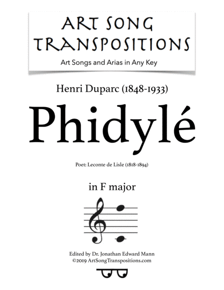 DUPARC: Phidylé (transposed to F major) (arr. ArtSongTranspositions.com)