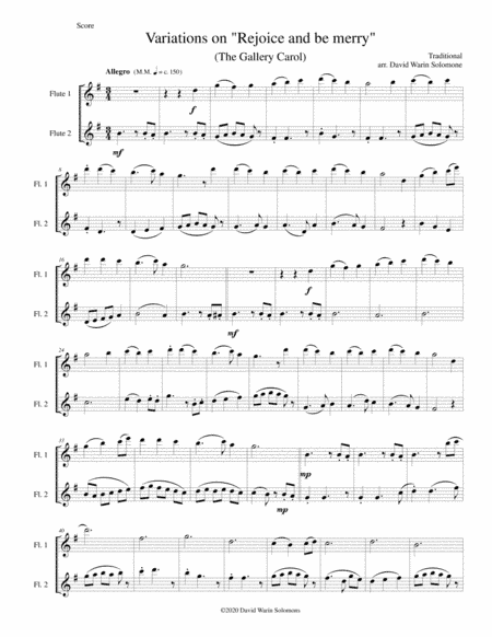 Variations on Rejoice and be Merry (The Gallery Carol) for flute duo (arr. David Warin Solomons)