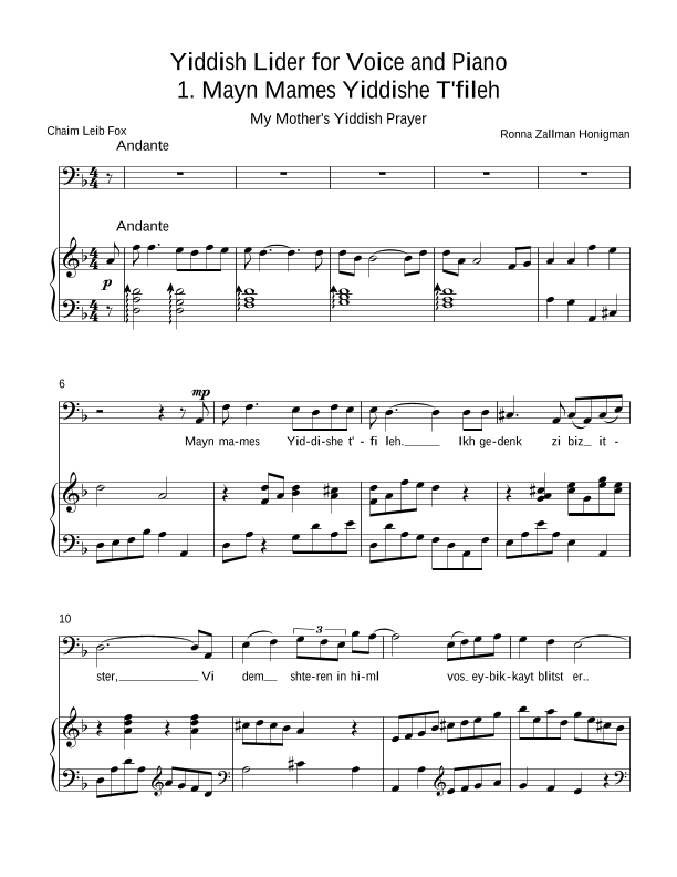 Yiddish Lider for Voice and Piano
