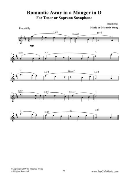 Romantic Away in a Manger - Tenor or Soprano Saxophone Solo (arr. Miranda Wong)