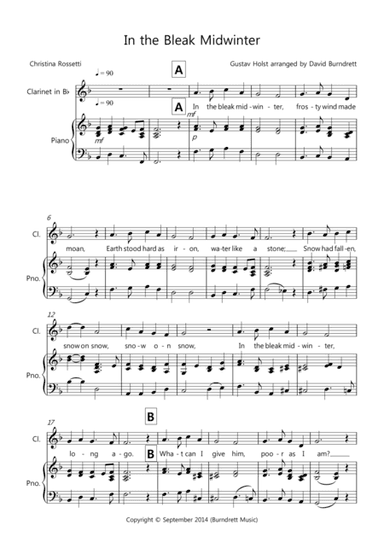 In the Bleak Midwinter for Clarinet and Piano (arr. David Burndrett)