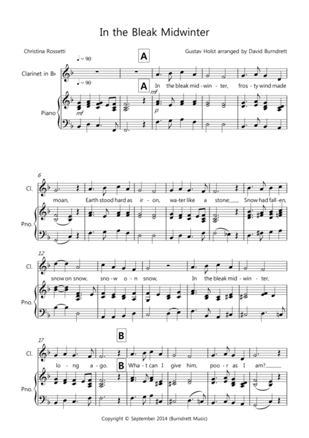 In the Bleak Midwinter for Clarinet and Piano (arr. David Burndrett)
