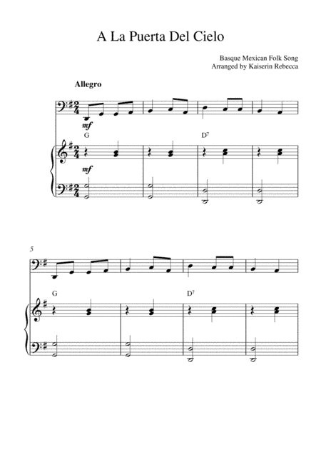 A La Puerta Del Cielo (cello solo and piano accompaniment) (arr. Kaiserin Rebecca)
