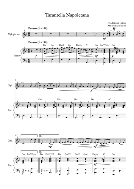 Tarantella Napoletana Xylophone and Piano (arr. Tomaz Nedoh)