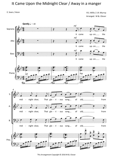 It Came Upon the Midnight Clear / Away in a Manger - SAB - Three part Choir (arr. M & J Dover)