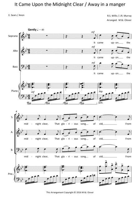 It Came Upon the Midnight Clear / Away in a Manger - SAB - Three part Choir (arr. M & J Dover)
