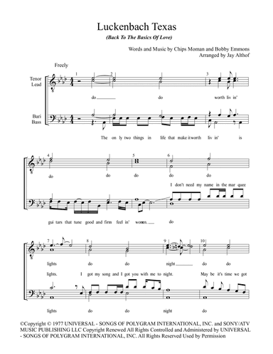 Luckenbach, Texas (back To The Basics Of Love) (arr. Jay Althof)