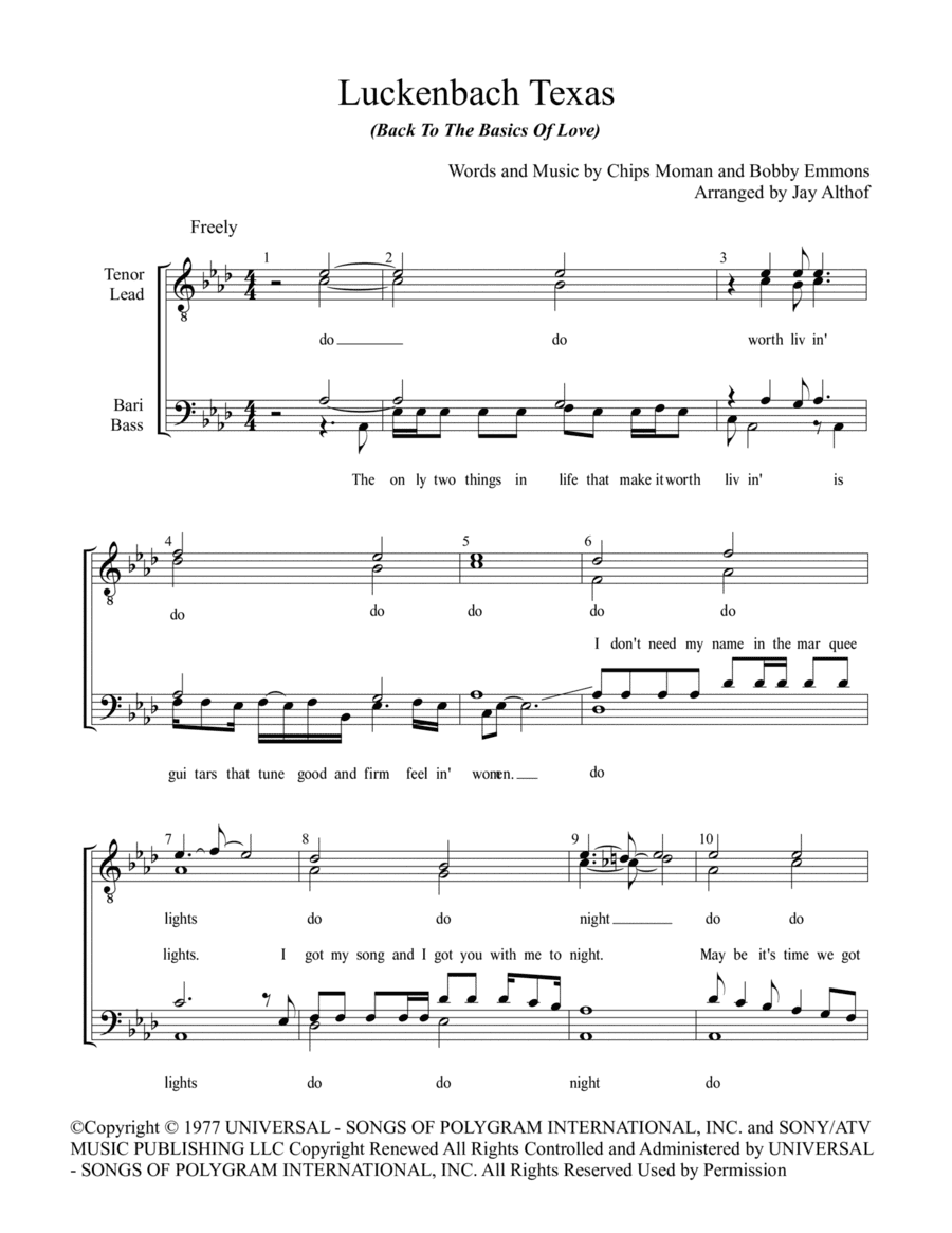 Luckenbach, Texas (back To The Basics Of Love) (arr. Jay Althof)