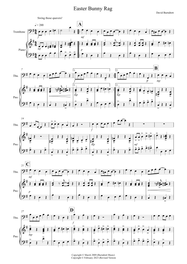 Easter Bunny Rag! for Trombone and Piano
