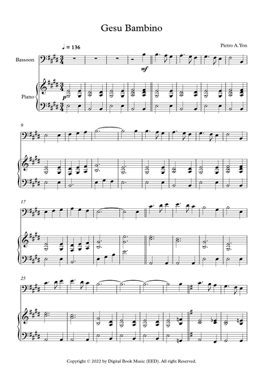 Gesu Bambino (The Infant Jesus) - Pietro A. Yon (Bassoon + Piano) (arr. Digital Book Music)