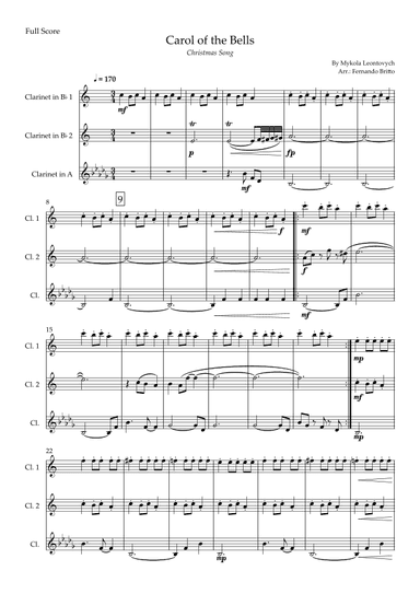 Carol of The Bells - Jazz Version (Christmas Song) for Clarinet Trio (arr. Fabio Britto)