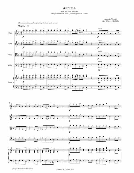 Vivaldi: The Four Seasons Complete for Flute & Piano Quartet (arr. James Guthrie, ASCAP)