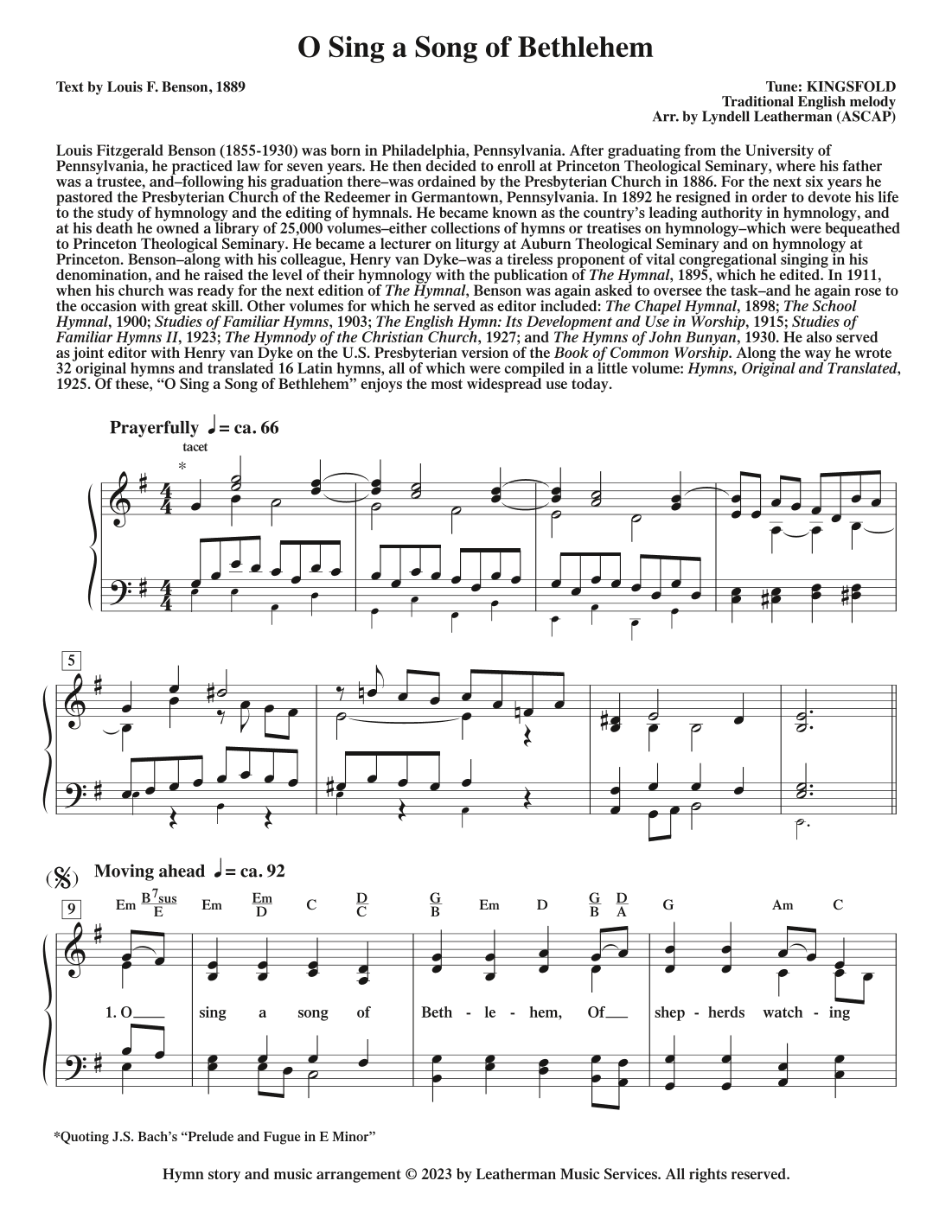 O Sing a Song of Bethlehem (arr. Lyndell Leatherman)