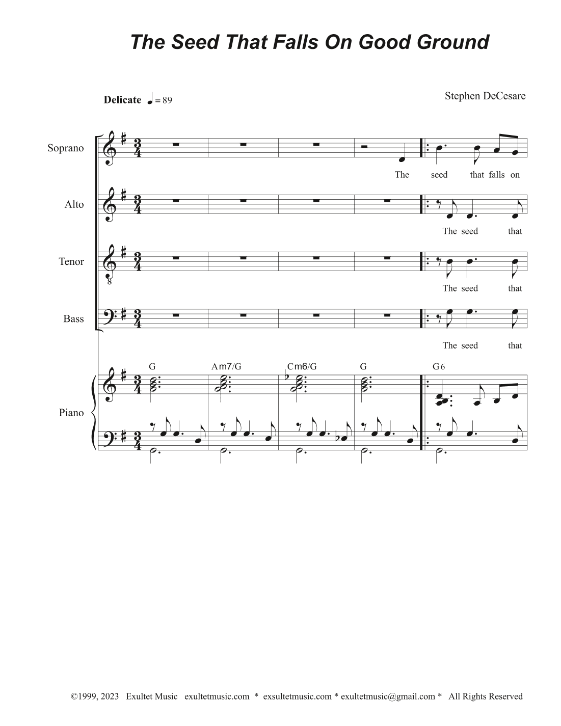 The Seed That Falls On Good Ground (SATB)