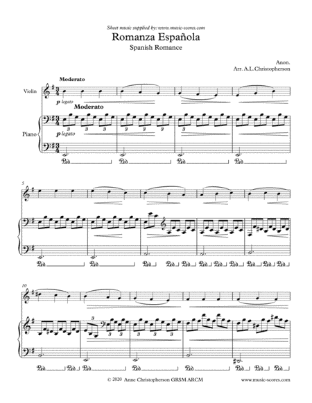 Spanish Romance - Violin and Piano (arr. Anne L Christopherson GRSM ARCM)