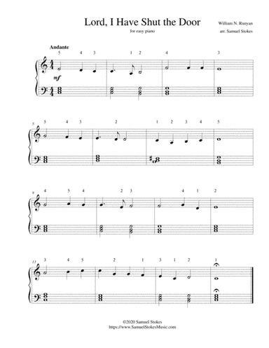 Lord, I Have Shut the Door - for easy piano (arr. Samuel Stokes)