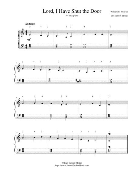 Lord, I Have Shut the Door - for easy piano (arr. Samuel Stokes)
