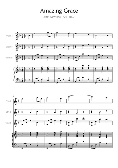 Amazing Grace - Violin Trio w/ Piano Accompaniment (arr. Ygor Nunes)