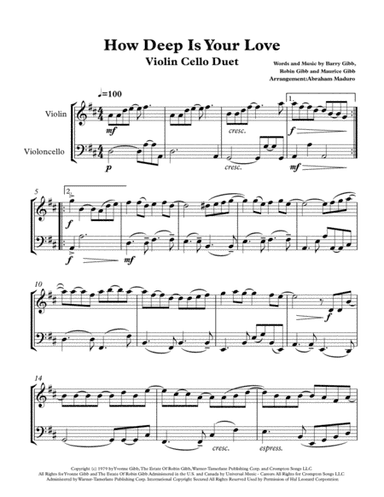 How Deep Is Your Love  from the Motion Picture SATURDAY NIGHT FEVER (arr. Abraham Maduro)