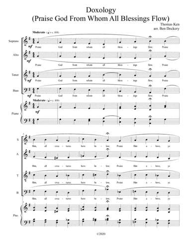 Doxology (Jazz Harmonization) for SATB Choir with Piano - (Praise God From Whom All Blessings Flow) (arr. Ben Dockery)