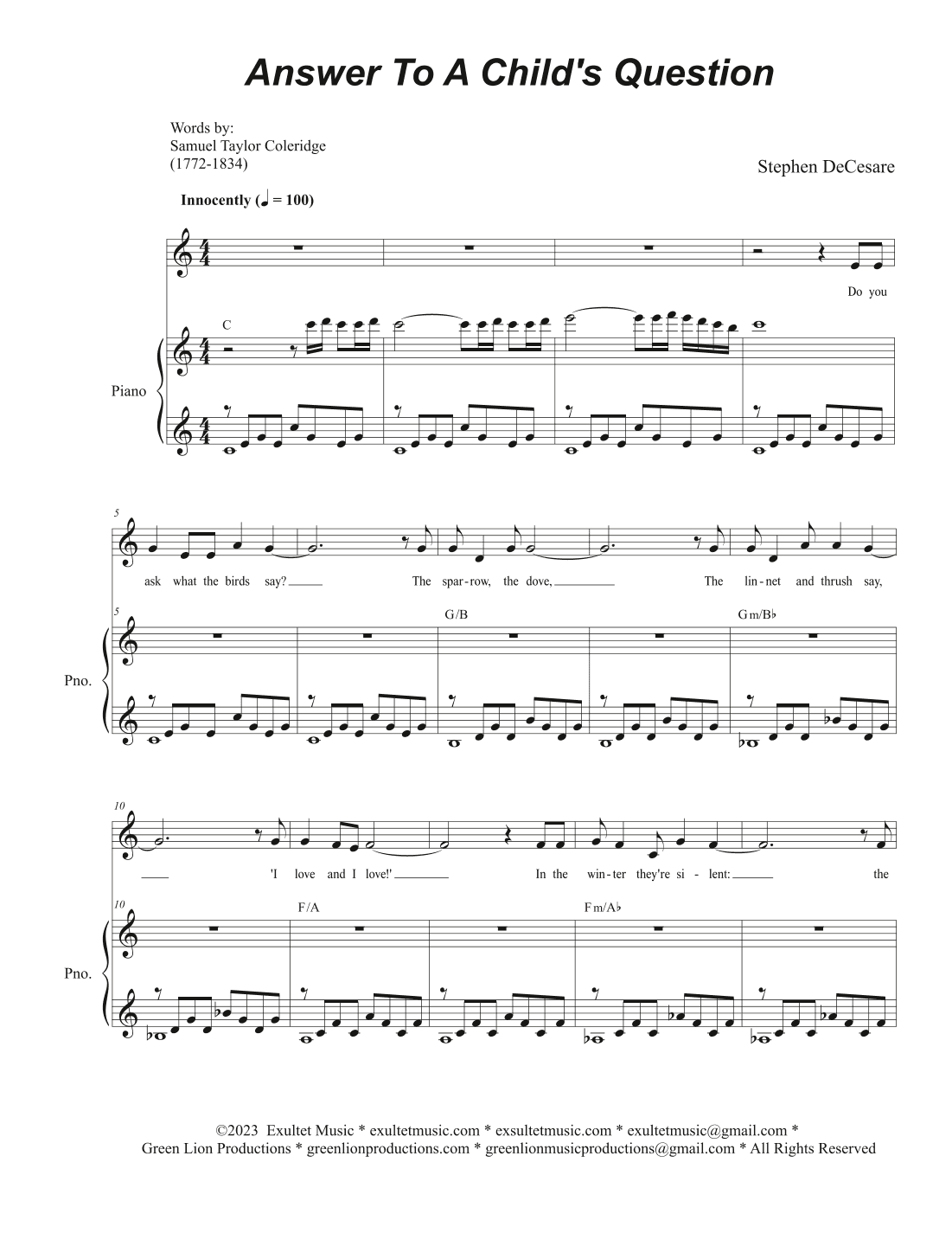 Answer To A Child's Question (Vocal solo)